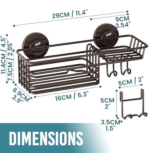 Image of TAILI Shower Caddy Suction Cup with Hooks & Soap Holder, Brown Shower Shelf