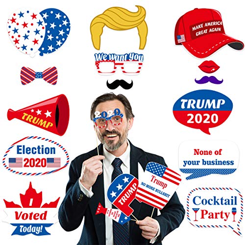 Amosfun 18pcs Trump Photo Booth Props 2020 US President Election Propaganda Voting Slogan