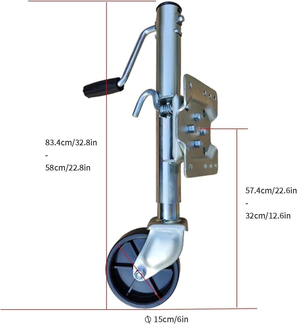 Jack with Wheels Boat Trailer Jack with 6''Wheel,1200lb Capacity,10in Lift,Bolt-On Swivel Tongue Jack,Heavy-Duty Trailer Jockey Wheel,10''Journey(