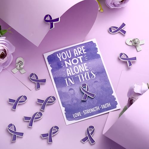 60 Pcs/30 Sets Purple Ribbon Awareness Pins with Card Alzheimer's Awareness Purple Ribbon Lapel Pins for Domestic Violence Pancreatic Cancer Lupus Epilepsy Event4