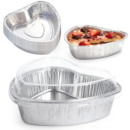 48 Pcs Heart Shaped Cake Pans with Lids,Mini Aluminum Foil Heart Cupcake Baking Tins Non-stick Cake Baking Pans for Kitchen Valentine's Day, Mother's Day, Wedding, Party (48PCS 35*20*18cm) by Zcargel - Used condition - US$13.11