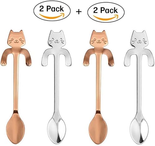 Miniatura 7 de Paquete de 4 mini cucharas para gatos, juego de cucharas de café y té, de acero inoxidable 304, bonita cuchara, cubertería, utensilios de cocina