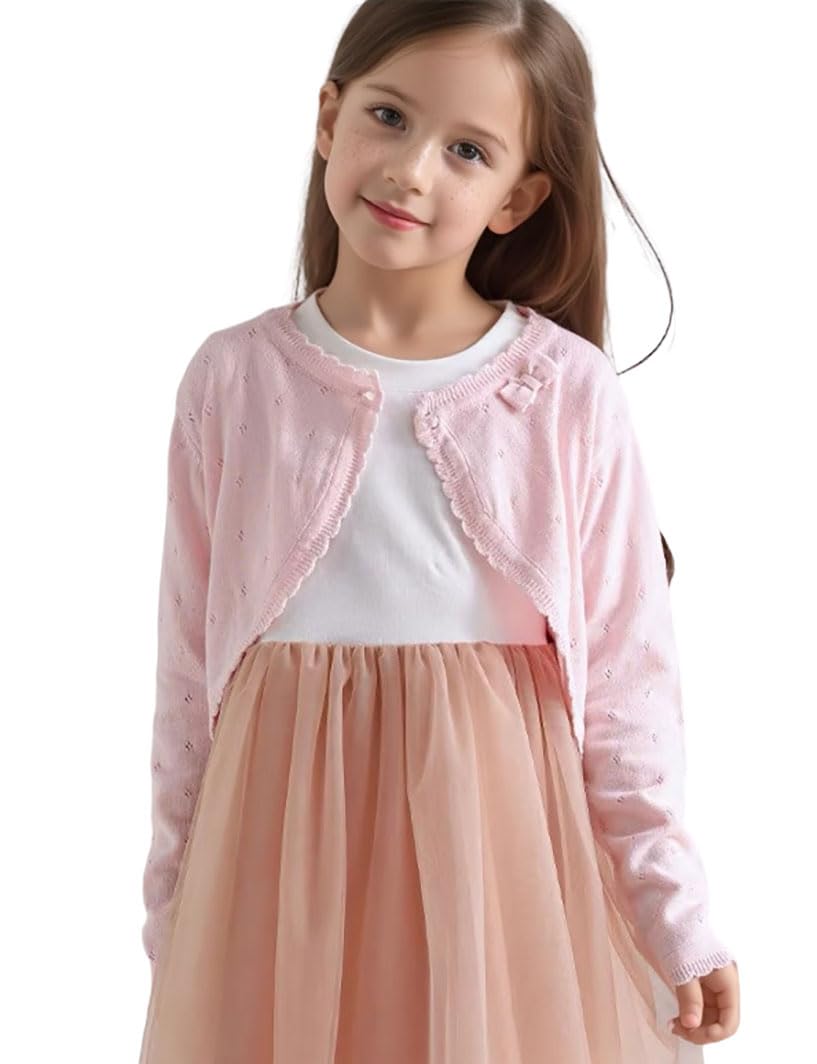Baby Girls Cardigan Sweater Bolero Shrugs Toddler Kids Knitted Long Sleeve Button Closure Cropped Dress Up Jacket Tops White