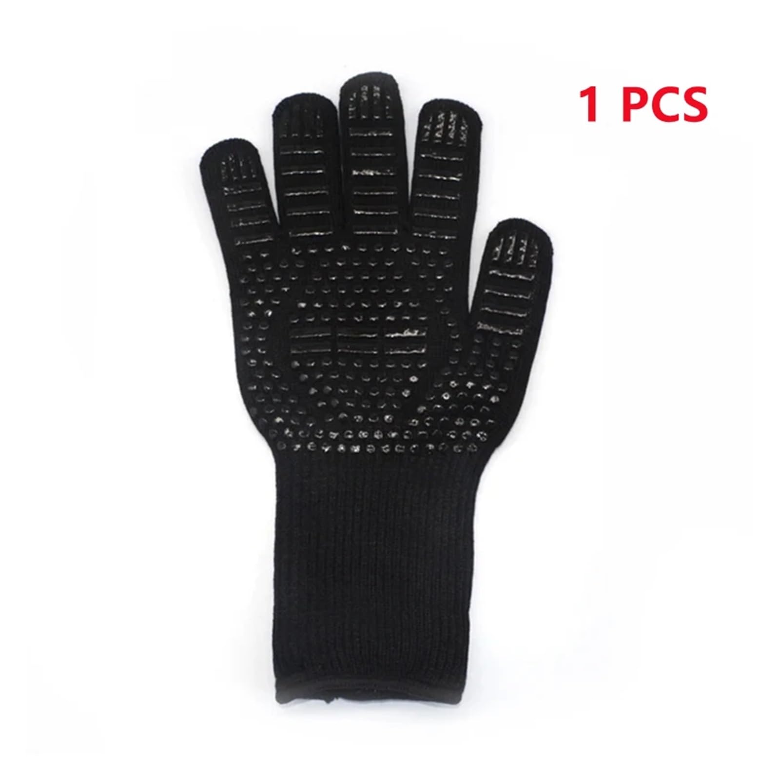 Genérico Guantes BBQ, Guantes Antideslizantes de Cinco Dedos 1472°F, 1 par | Silicona, fibra de aramida, poliéster-algodón, microfibra; 13.7in; con 50 guantes desechables(Black 1 PCS)