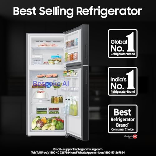 Image of Samsung 419 L, 3 Star, Convertible 5-in-1, Digital Inverter, Frost Free Double Door, Bespoke AI WiFi Refrigerator (RT45HG6A43B1HL, Black DOI, 2026 Model)