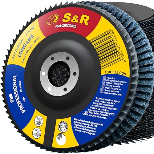 S&R 10 Disques à Lamelles 125 Abrasifs pour Acier Inox Bois Métal Grain 80. Disque de ponçage à compartiments pour Meuleuse.