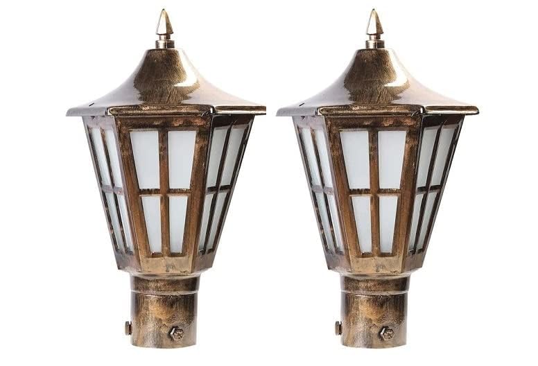 NIKETNUM Hurricane Gate Light in Antique Brushed Finish Outdoor Pillar Lamp | Powder-Coated Iron & Frosted Glass | B22 Holder | Waterproof Post Light for Main Gate, Terrace, Boundary (2 PC, No Bulb)