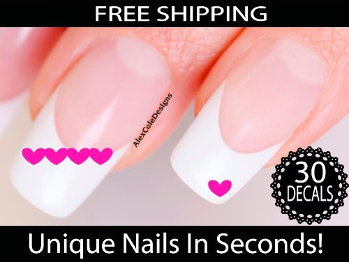 Heart Banner Nail Stickers - Valentines Nail Art (Pink)