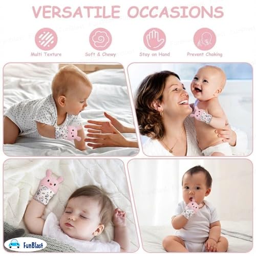 Image of FunBlast Baby Teething Mitten - Soft Silicone Teether Glove for Infants, BPA-Free, Safe & Comfortable Teething Toy for 3+ Months Babies, Toddlers, Infants (LightPink)