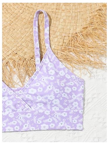 Image of COZYEASE Girls' 3 Piece Set Floral Print Bikini Swimsuit with Drawstring Beach Skirt Cute Ruched Bathing Suit