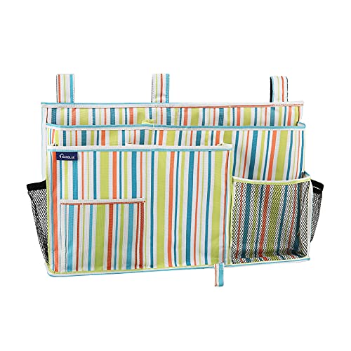 Image of Surblue Bedside Caddy Hanging Bed Organizer Storage Bag Pocket for Bunk and Hospital Beds, College Dorm Rooms Baby Bed Rails, Camp 8 Pockets, (Large, Green Stripe)