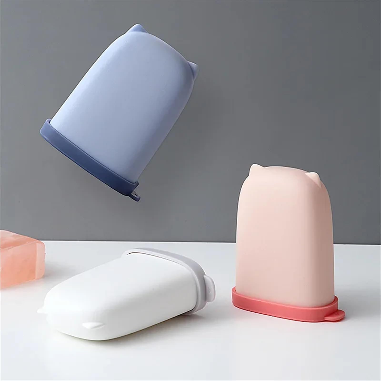 Jabonera Antideslizante, Jabonera de Silicona Multicolor 3 Piezas. Estuche Almacenamiento Viaje(White+Blue+Pink)
