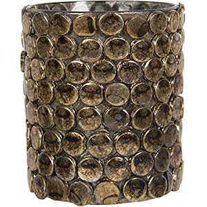 Clayre & Eef Glazen Theelichthouder Ø 8 * 10 cm Goudkleurig Glas Rond Waxinelichthouder Windlichthouder Waxinelichthouder Windlichthouder