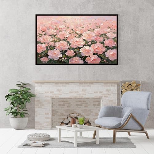 Tableau de roses roses vertical pour habiller un mur étroit de salon