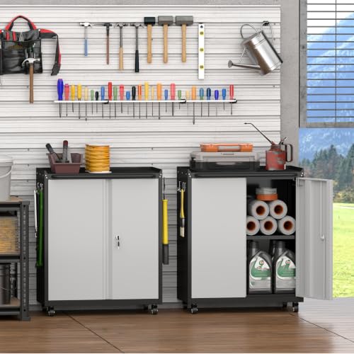 Image of Metal Tool Chest, Rolling Garage Cabinet with Adjustable Shelves, Metal Locking Cabinet with 2 Keys, Steel Tool Chest on Wheels for Basement, Warehouse, Utility Room, Grey