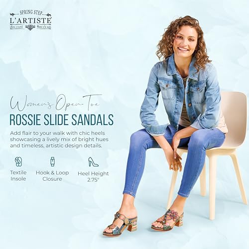 Spring Step L'Artiste Rossie Hand-Painted Leather Sandals – Women’s Slip-On Platform Sandal with Hook & Loop Closure, Colorful Heel, Adjustable Strap4