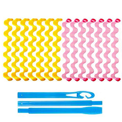 40 Pieces Magic Hair Curlers Spiral Curls Styling Kit with 3 Pieces Styling Hooks,No Heat Corkscrew Curls Styling and Hooks for Extra Long Hair up to 20inch/50 cm