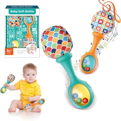 XJZWHN 2 Piezas Sonajas Bebe, Juguete para Bebe en Forma de Maraca, Juguetes estimulacion temprana bebe la Mente con Sus...