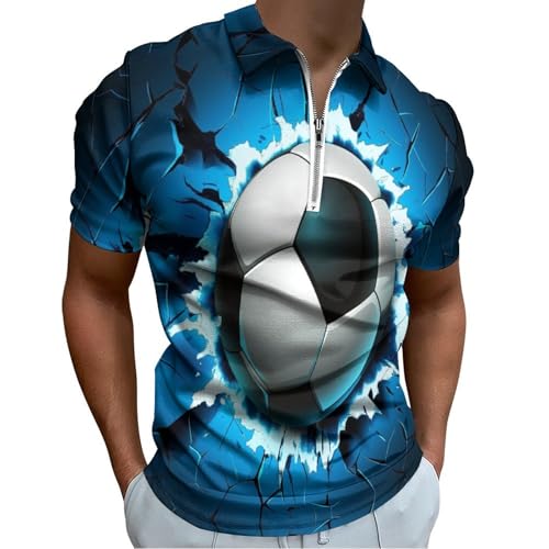 Polo homme 3D col zippé motif football géométrique en maille pour golf et loisirs