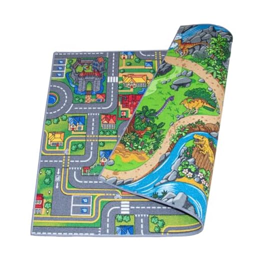 Carpet Studio Alfombra Carretera Reversible 95x133cm, Playcity & Dino, Alfombra Infantil para Dormitorio & Cuarto de Jugar, Fácil de Limpiar