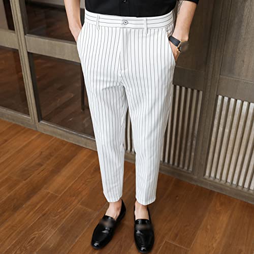 Men's Dress Striped Pants Slim Fit Flat Front Business Trousers Straight-Fit Formal Pants Trousers2