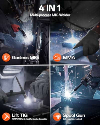 Image of HITBOX Synergy MIG Welder 110V /220V 145A Flux Core Welder 4 IN 1 Gasless MIG /Lift TIG /Stick /Support Spool Gun Portable Welding Machine with Large Colorful Digital Display