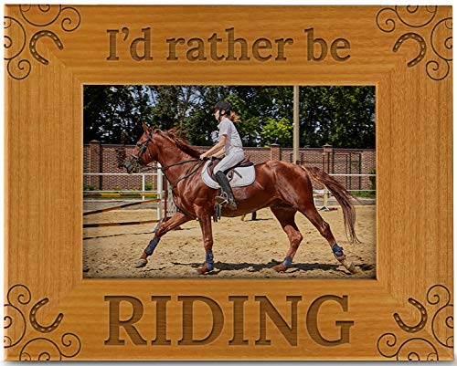 CEDAR CRATE MARKET I'd Rather Be Riding Pet Picture Frame Engraved Natural Wood, Fits a 4x6 Horizontal Portrait, Horse Picture Frame, Horse Mom Gifts