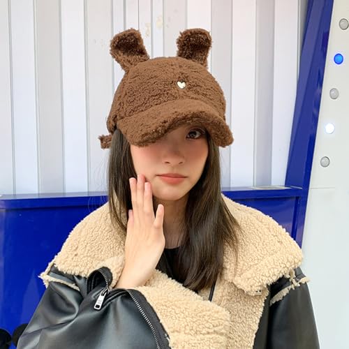 Baseball Cap,Baseball Hat for Girls Long Brim Warm Plush Baseball Teens Peaked Caps Adjustable Winter Casual4