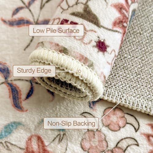 Tapete beige vintage lavable 5x7 pies miniatura 5