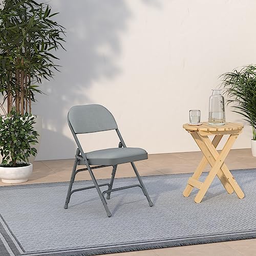 BizChair Grey Padded Metal Folding Chair - Grey 1-in Fabric Seat