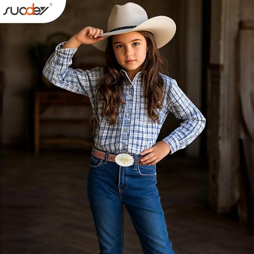 SUOSDEY Kids Western Belt for Boys Girls,Toddler Youth Cowboy Cowgirl Genuine Leather Belt with Longhorn Bull Buckle2