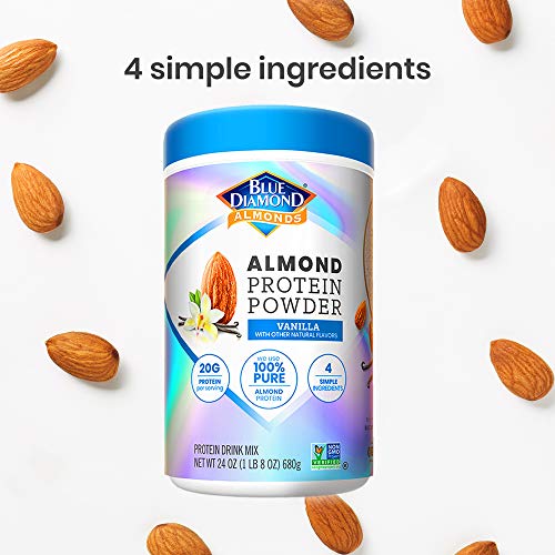Blue Diamond Almonds Almond Protein Powder, Vanilla - 20g Protein, Plant Based, Vegan, Gluten Free, Non Dairy, Non-GMO, 100% Pure Almond Protein, 24 Ounce