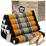 livasia Cuscino Thai 1 segmento - 75x50x8cm - Cuscino Triangolare Cuscino per sedersi, Cuscino a Cuneo kapok, Cuscino per la Schiena Pieghevole, materassino Thai, Fatto a Mano (Nero/Arancione)