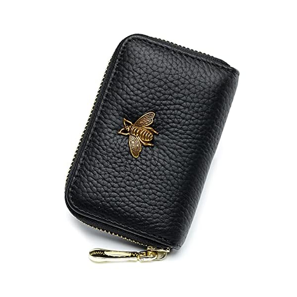 imeetu RFID Credit Card Holder, Small Leather Zipper Card Case Wallet for Women(Black)