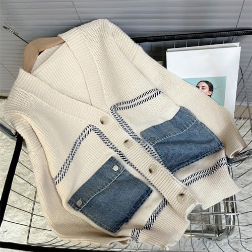 FindThy Women’s Casual Button Up Cardigan Oversized Long Sleeve Jean Patchwork Sweater Cardigans3
