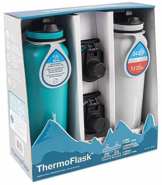 ThermoFlask Spout Straw Bottles, 2pack, 40oz (Teal & White)