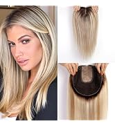 starluck 16 inch Hair Toppers for Women 7"*8" Large Base Light Brown with Blonde Highlight Real H...