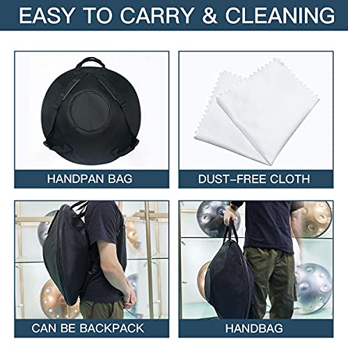 AS TEMAN HANDPAN, Handpan Drum Instrument in d-Moll 10 Noten 22 Zoll Stahl Hand Drum mit Soft Hand Pan Bag, 2 Handpan Hammer, Handpan Stand, staubfreies Tuch, Sternenblau - Image 7