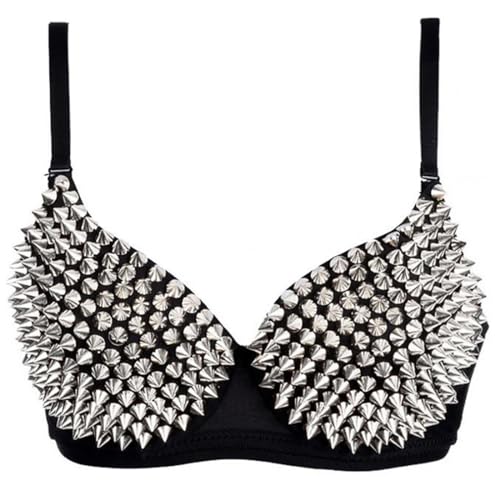 Kimring Women's Steampunk B Cup Spike Studs Rivet Party Club Rave Sport Bra Tops