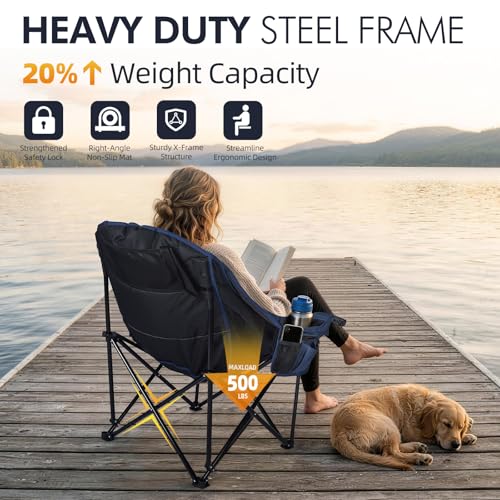 Image of Oversized Camping Chair for Adults 2 Pack - Heavy Duty Outdoor Padded Chair