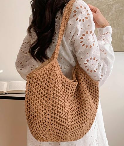 Gogobear Summer Crochet Beach Tote Bag for Women Large Capacity Mesh Handbag Soft Foldable Shoulder Bag4