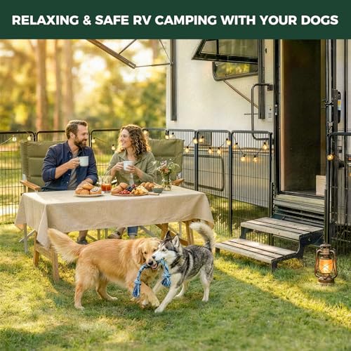 Image of FXW Instant Dog Playpen with RV Step Grid for RV Camping, 40 inch H, 48 Panels | Quick-Setup & Heavy-Duty Play Yard, Helps Close Stair Gaps, Fits 30 inch RV Step Opening, For Medium & Large Dogs, Patented