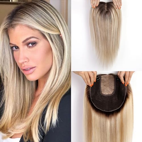 Starluck 16" Light Brown Blonde Human Hair Topper 7"x8