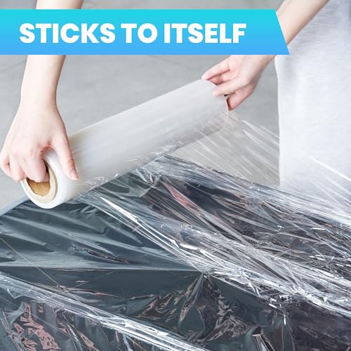 TAPEBEAR Stretchfolie mit Griffen, Transparente Wickelfolie 380mm x 230m Industrielle Stärke 60 Gauge Kunststofffolie Schrumpffolie für Palettenverpackung, Versand, Umzug, 2 Rollen