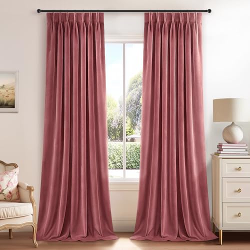 Dusty Rose Velvet Curtains 90 Inches Long,Luxury Thick Velvet Viral Pinch Pleated Drapes for Nursery Girls Room Blackout Decorative Aesthetic Cute Window Drapery Panels,40" Wx90 L,Set of 2