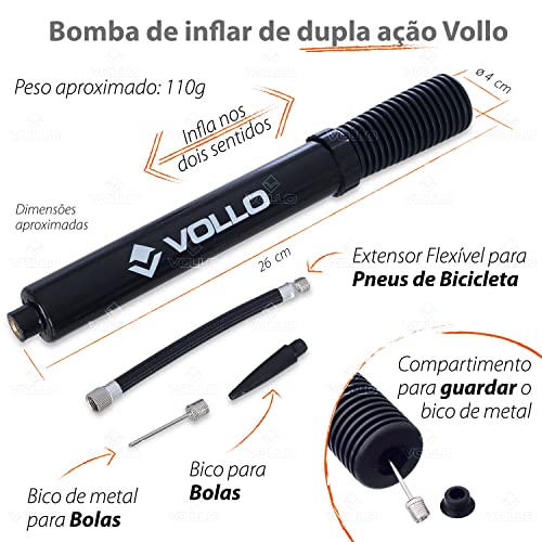 Bomba de Inflar de Dupla Ação Preta HP003-1 Vollo Sports