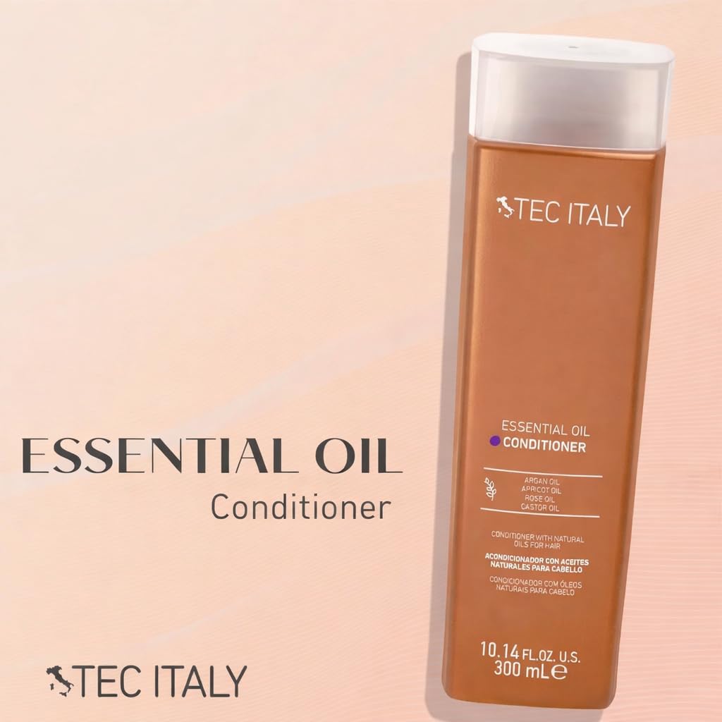 Tec Italy Essential Oil Conditioner for Dry & Damaged Hair, Nourishing Oil-Infused Moisture Care, Helps Control Frizz & Enhance Shine, Professional Softening & Repair Formula (10.14 fl oz)