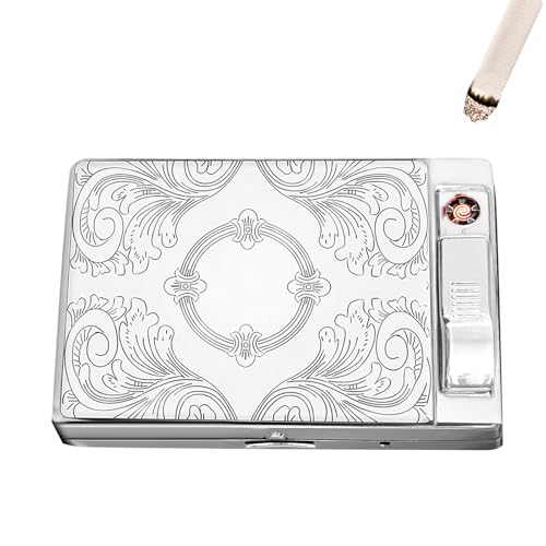 Metal Cigarette case Double Sided Spring Clip Open Pocket Holder with Electric Lighter for 85mm Cigarettes Case Holder