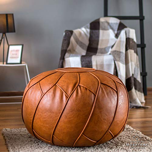 Moderner Faux Leather Pouf Unstuffed Ottoman Moroccan Footstool, Floor
