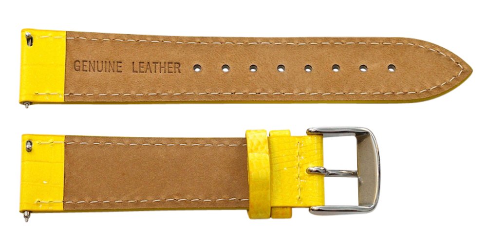 Clockwork Synergy - 2 Piece Ss Leather Lizard Grain Interchangeable Replacement Watch Band Strap 16mm - Yellow - Men Women